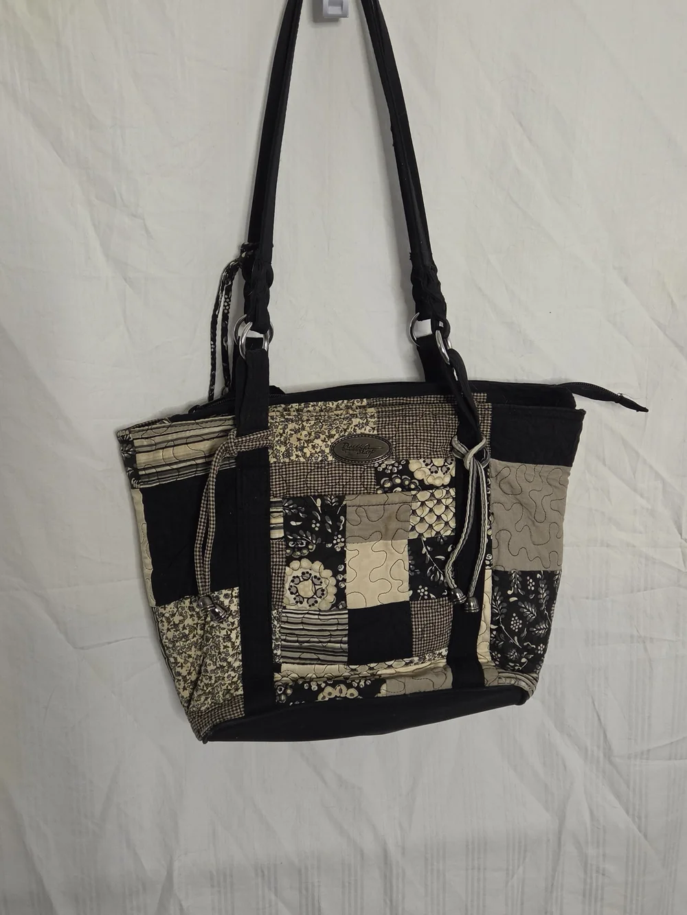 Donna Sharp Patchwork Quilted Shoulder Tote Bag - Black & Cream